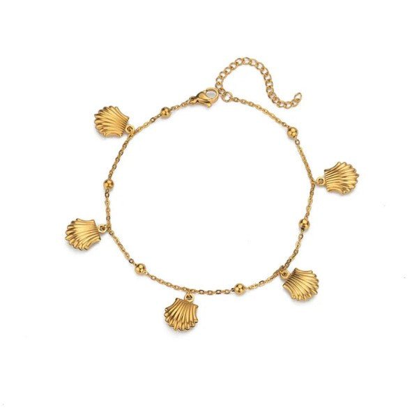 Gold Scallop Shell Charm Satellite Bead Cable Chain Anklet - Anklets - 18k Gold Plated Waterproof Jewellery - Collection 9