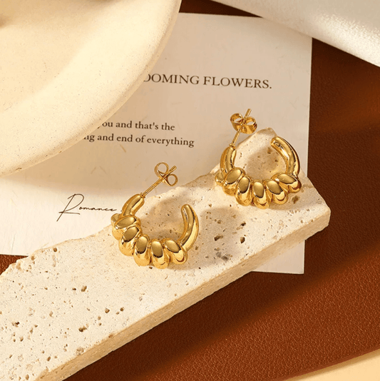 Gold Scalloped C-Hoop Earrings - - 18k Gold Plated Waterproof Jewellery - Collection 9