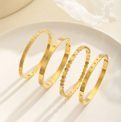 Gold Screw Detail Hinged Bangle Bracelet - Jewelry - 18k Gold Plated Waterproof Jewellery - Collection 9