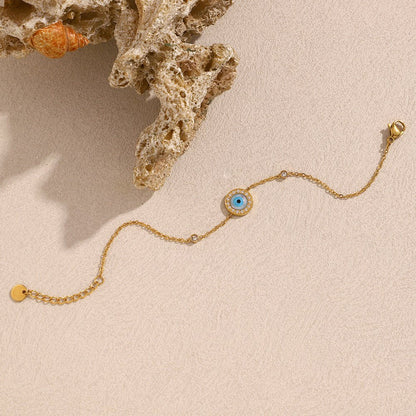 Gold Shell Evil Eye Zircon Station Cable Chain Bracelet - Bracelets - 18k Gold Plated Waterproof Jewellery - Collection 9