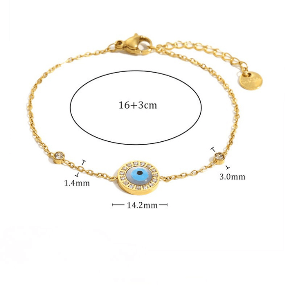 Gold Shell Evil Eye Zircon Station Cable Chain Bracelet - Bracelets - 18k Gold Plated Waterproof Jewellery - Collection 9