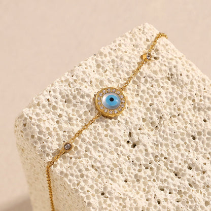 Gold Shell Evil Eye Zircon Station Cable Chain Bracelet - Bracelets - 18k Gold Plated Waterproof Jewellery - Collection 9