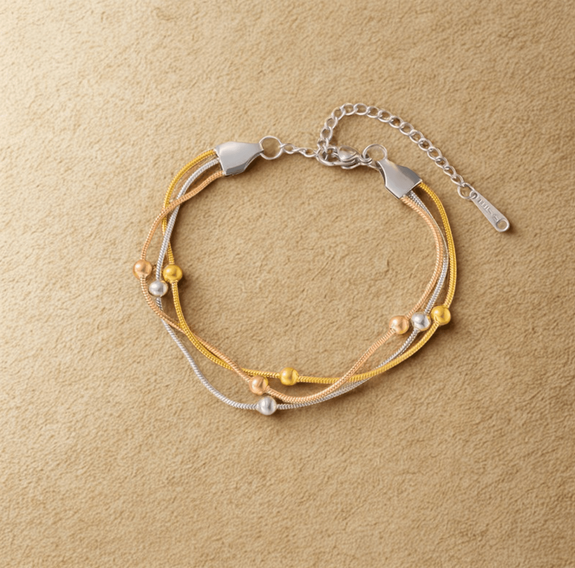 Gold Silver Multi-Strand Bead Bracelet - Jewelry - 18k Gold Plated Waterproof Jewellery - Collection 9
