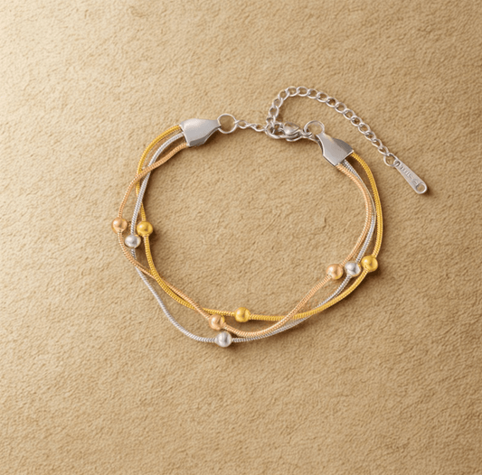 Gold Silver Multi-Strand Bead Bracelet - Jewelry - 18k Gold Plated Waterproof Jewellery - Collection 9