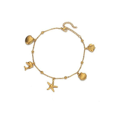 Gold Single layer Ocean Charm Satellite Bead Cable Chain Anklet - Anklets - 18k Gold Plated Waterproof Jewellery - Collection 9