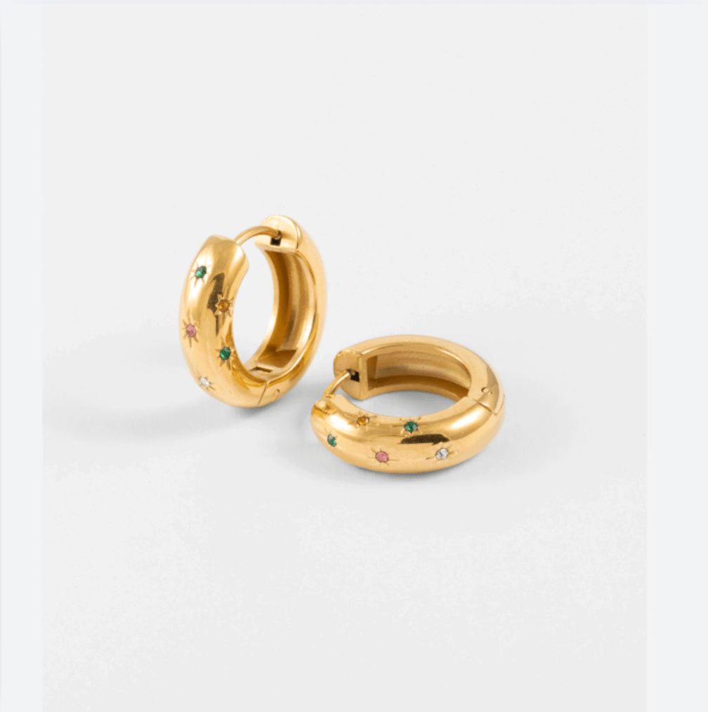 Gold Star Crystal Huggie Earrings - - 18k Gold Plated Waterproof Jewellery - Collection 9