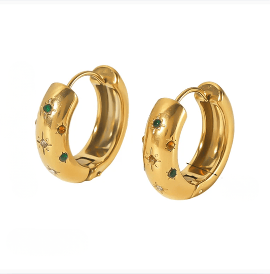 Gold Star Crystal Huggie Earrings - - 18k Gold Plated Waterproof Jewellery - Collection 9