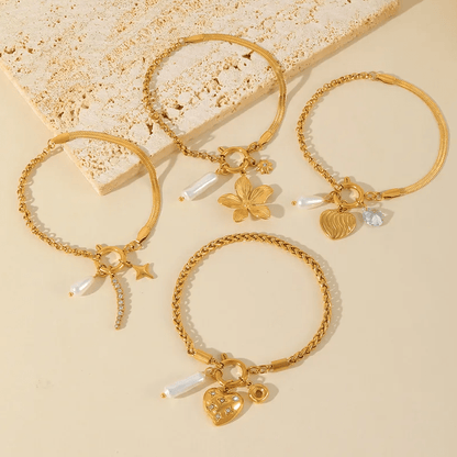 Gold Star Pearl Charm Bracelet - Bracelet - 18k Gold Plated Waterproof Jewellery - Collection 9