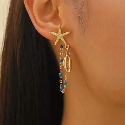 Gold Starfish & Ocean Charm Chain Drop Earrings - Drop Earrings - 18k Gold Plated Waterproof Jewellery - Collection 9