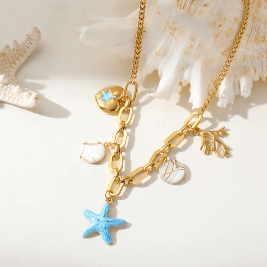 Gold Starfish Ocean Charm Necklace - Necklaces - 18k Gold Plated Waterproof Jewellery - Collection 9