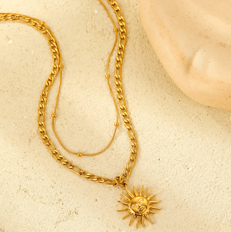 Gold Sun Moon Layered Necklace - Necklace - 18k Gold Plated Waterproof Jewellery - Collection 9
