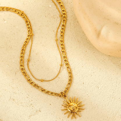 Gold Sun Moon Layered Necklace - Necklace - 18k Gold Plated Waterproof Jewellery - Collection 9