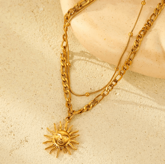 Gold Sun Moon Layered Necklace - Necklace - 18k Gold Plated Waterproof Jewellery - Collection 9