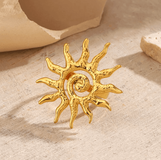 Gold Sun Spiral Adjustable Ring - Rings - 18k Gold Plated Waterproof Jewellery - Collection 9