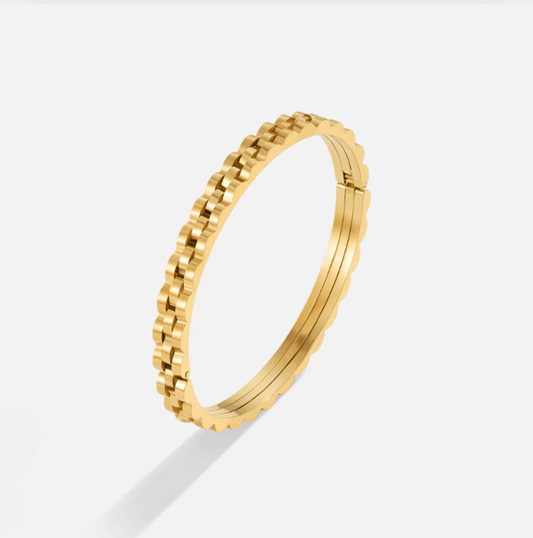 Gold Textured Bangle - Bracelet - 18k Gold Plated Waterproof Jewellery - Collection 9