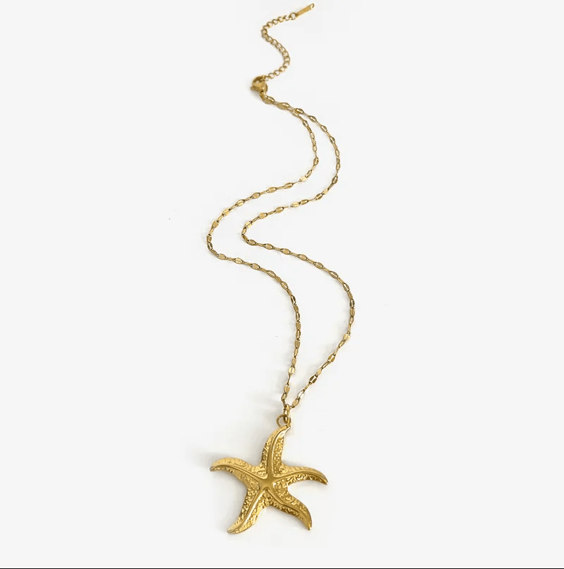 Gold Textured Beach Pendant Necklace - Jewelry - 18k Gold Plated Waterproof Jewellery - Collection 9