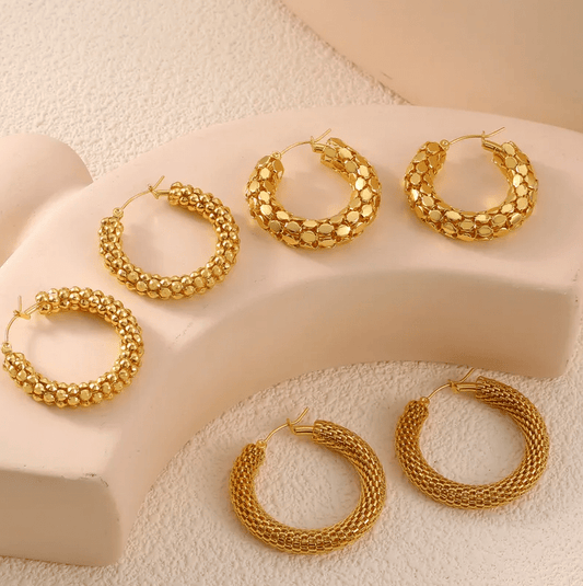 Gold Textured Hoop Earrings - hoop - 18k Gold Plated Waterproof Jewellery - Collection 9