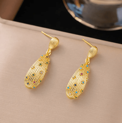 Gold Textured Oval Crystal Jewellery Set - Jewellery Set - 18k Gold Plated Waterproof Jewellery - Collection 9