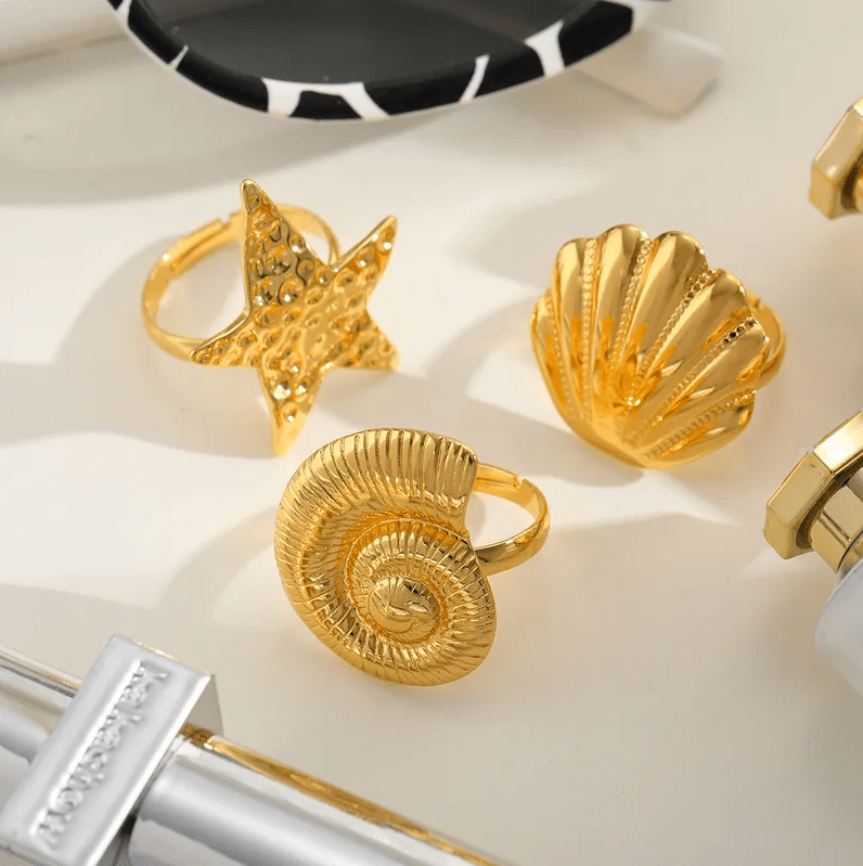 Gold Shell Ring - Jewelry - 18k Gold Plated Waterproof Jewellery - Collection 9