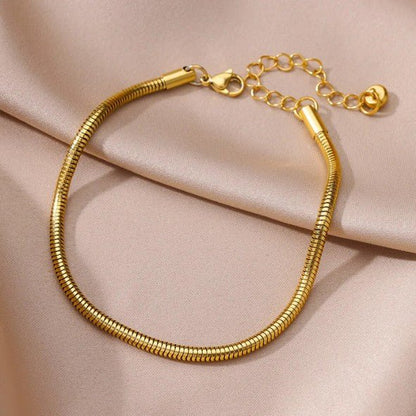 Gold Thick Flat Snake Chain Anklet - Anklets - 18k Gold Plated Waterproof Jewellery - Collection 9