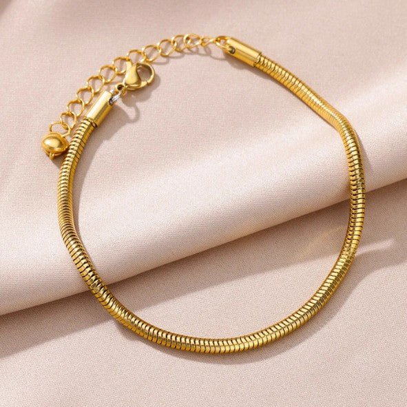 Gold Thick Flat Snake Chain Anklet - Anklets - 18k Gold Plated Waterproof Jewellery - Collection 9