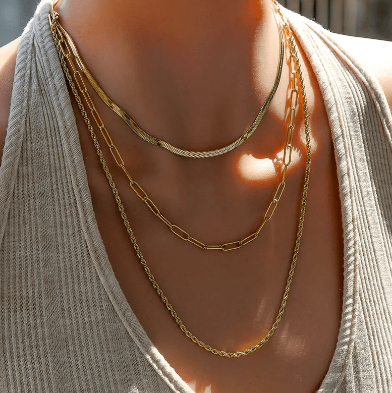 Gold Triple Layer Chain Necklace - Necklace - 18k Gold Plated Waterproof Jewellery - Collection 9