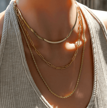 Gold Triple Layer Chain Necklace - Necklace - 18k Gold Plated Waterproof Jewellery - Collection 9