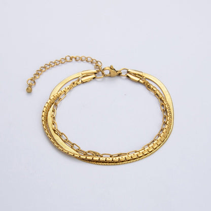 Gold Triple Layer Herringbone Box & Paperclip Chain Bracelet - Bracelets - 18k Gold Plated Waterproof Jewellery - Collection 9