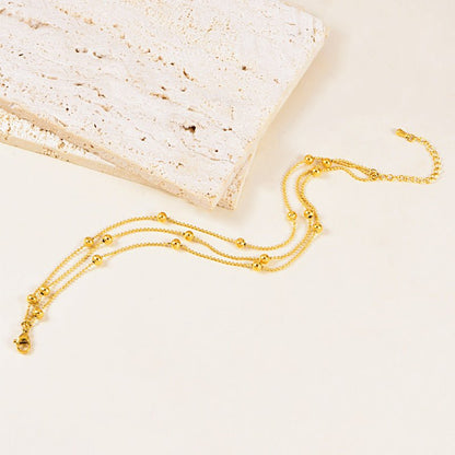 Gold Triple Layer Satellite Bead Chain Anklet - Anklets - 18k Gold Plated Waterproof Jewellery - Collection 9