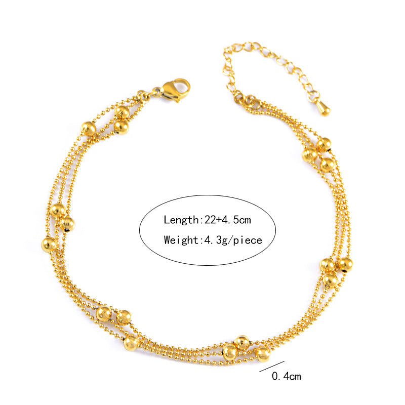 Gold Triple Layer Satellite Bead Chain Anklet - Anklets - 18k Gold Plated Waterproof Jewellery - Collection 9