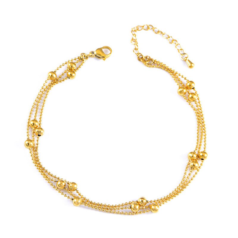 Gold Triple Layer Satellite Bead Chain Anklet - Anklets - 18k Gold Plated Waterproof Jewellery - Collection 9