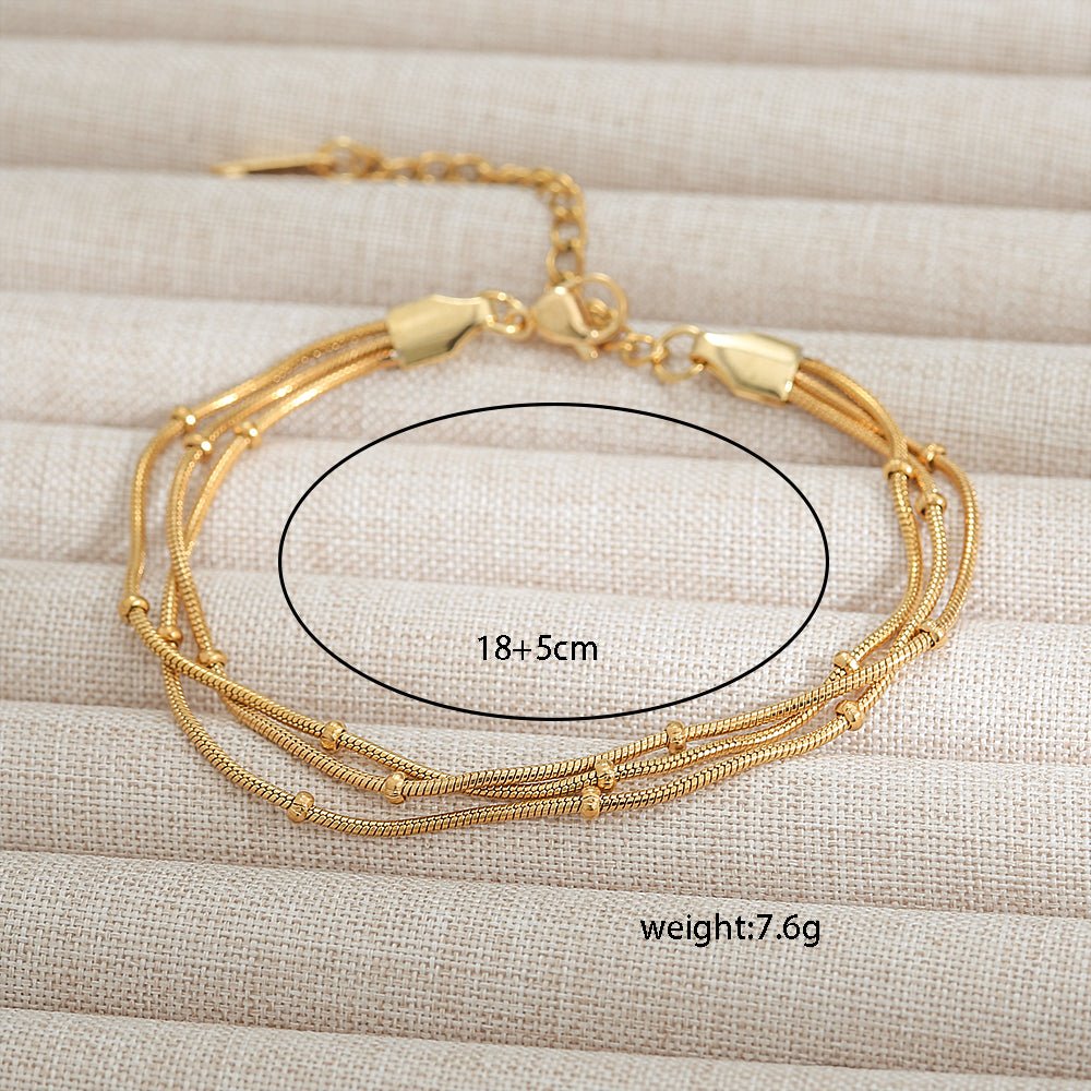 Gold Triple Layer Snake & Satellite Bead Chain Bracelet - Bracelets - 18k Gold Plated Waterproof Jewellery - Collection 9