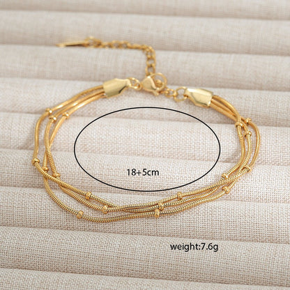 Gold Triple Layer Snake & Satellite Bead Chain Bracelet - Bracelets - 18k Gold Plated Waterproof Jewellery - Collection 9
