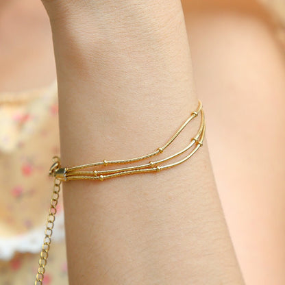 Gold Triple Layer Snake & Satellite Bead Chain Bracelet - Bracelets - 18k Gold Plated Waterproof Jewellery - Collection 9
