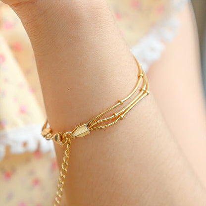 Gold Triple Layer Snake & Satellite Bead Chain Bracelet - Bracelets - 18k Gold Plated Waterproof Jewellery - Collection 9