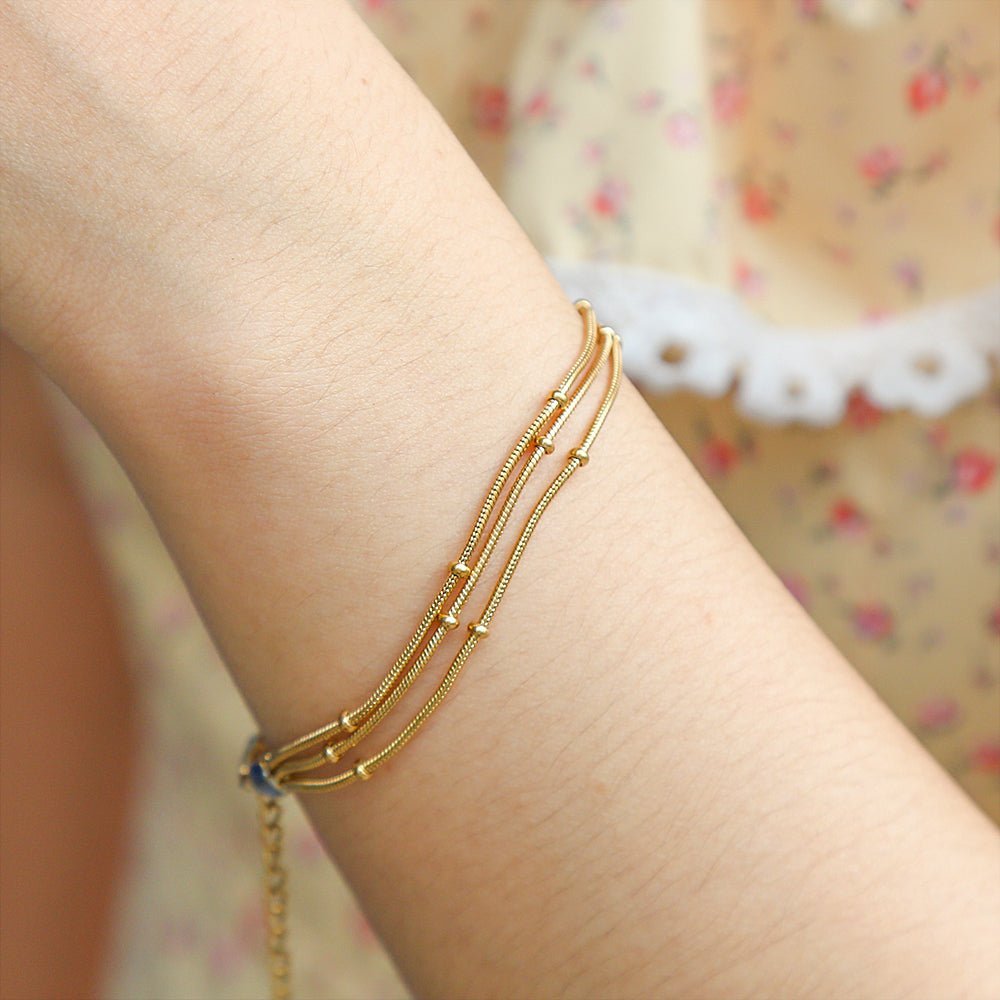 Gold Triple Layer Snake & Satellite Bead Chain Bracelet - Bracelets - 18k Gold Plated Waterproof Jewellery - Collection 9