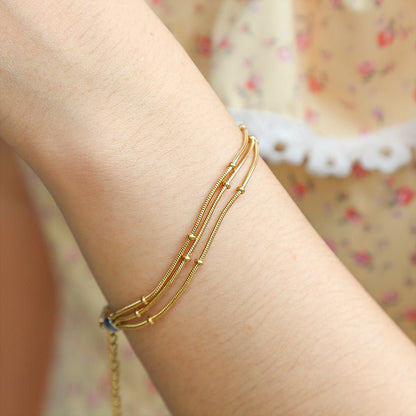Gold Triple Layer Snake & Satellite Bead Chain Bracelet - Bracelets - 18k Gold Plated Waterproof Jewellery - Collection 9