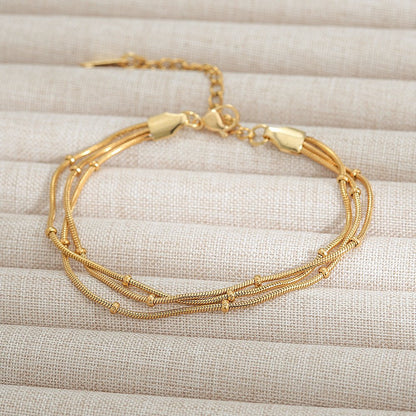 Gold Triple Layer Snake & Satellite Bead Chain Bracelet - Bracelets - 18k Gold Plated Waterproof Jewellery - Collection 9