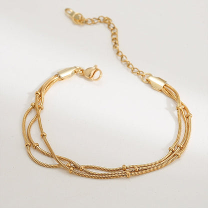 Gold Triple Layer Snake & Satellite Bead Chain Bracelet - Bracelets - 18k Gold Plated Waterproof Jewellery - Collection 9