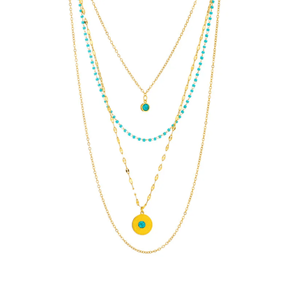 Gold Turquoise Four Layered Necklace - Necklaces - 18k Gold Plated Waterproof Jewellery - Collection 9