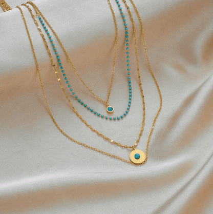 Gold Turquoise Four Layered Necklace - Necklaces - 18k Gold Plated Waterproof Jewellery - Collection 9
