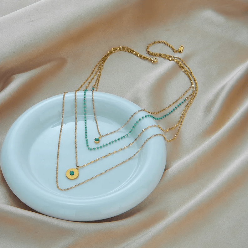 Gold Turquoise Four Layered Necklace - Necklaces - 18k Gold Plated Waterproof Jewellery - Collection 9