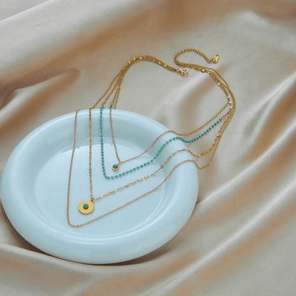 Gold Turquoise Four Layered Necklace - Necklaces - 18k Gold Plated Waterproof Jewellery - Collection 9