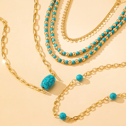 Gold Turquoise Multi-Layer Necklace Set - Necklace - 18k Gold Plated Waterproof Jewellery - Collection 9