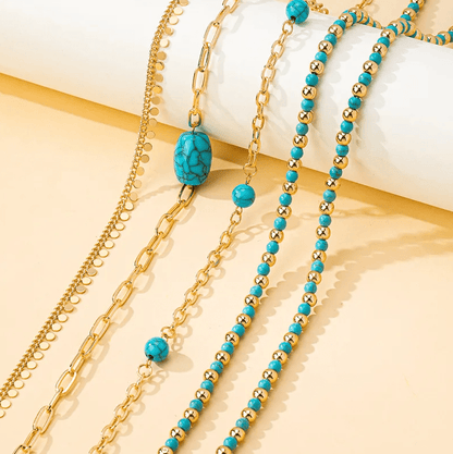 Gold Turquoise Multi-Layer Necklace Set - Necklace - 18k Gold Plated Waterproof Jewellery - Collection 9