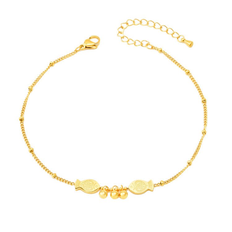 Gold Twin Fish Bell Satellite Chain Anklet - Anklets - 18k Gold Plated Waterproof Jewellery - Collection 9