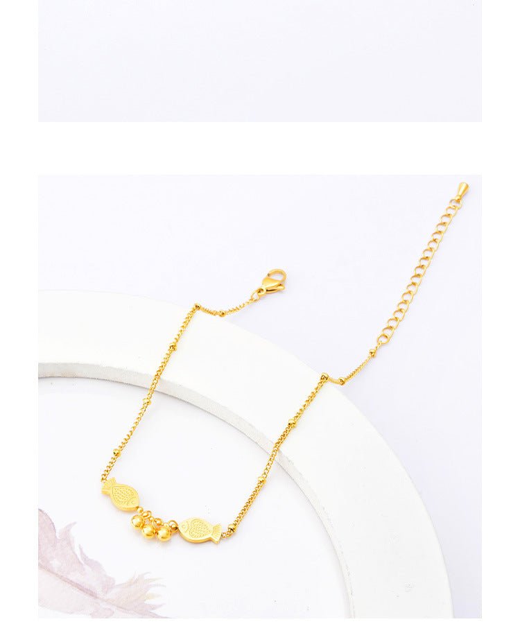Gold Twin Fish Bell Satellite Chain Anklet - Anklets - 18k Gold Plated Waterproof Jewellery - Collection 9