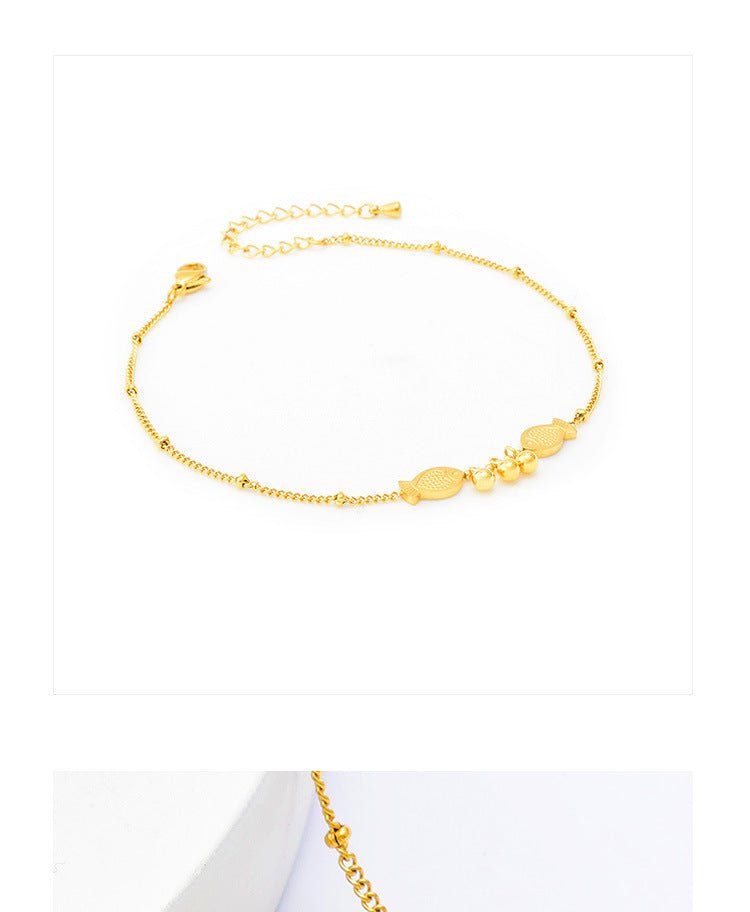 Gold Twin Fish Bell Satellite Chain Anklet - Anklets - 18k Gold Plated Waterproof Jewellery - Collection 9