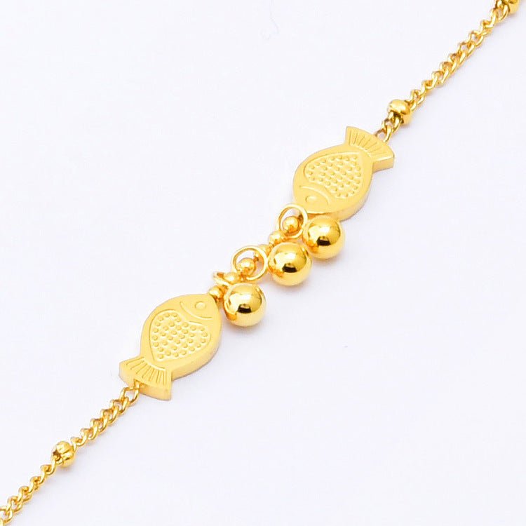 Gold Twin Fish Bell Satellite Chain Anklet - Anklets - 18k Gold Plated Waterproof Jewellery - Collection 9