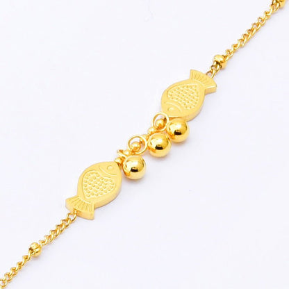Gold Twin Fish Bell Satellite Chain Anklet - Anklets - 18k Gold Plated Waterproof Jewellery - Collection 9